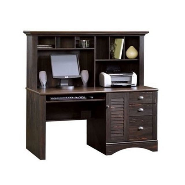 Sauder Harbor View Computer Desk with Hutch in Antiqued Paint