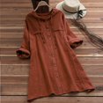 thumbnail image 2 of Womens Casual Button Plus Size Cotton Tops Tee Shirt Hooded Pocket Loose Blouse, 2 of 5