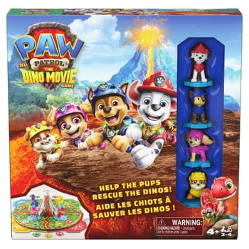 Spin Master Games, Jeu PAW Patrol: The Dino Movie avec volcan rotatif, jeux de société pour enfants d'âge préscolaire, sauvetage de dinosaures, avec Chase, Marcus, Stella et Ruben, 2 à 4 joueurs, à pa