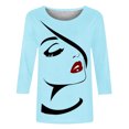 thumbnail image 4 of Penkiiy Hauts pour Femmes Mode Femmes T-shirt Imprimé Mi-Long Manches 3/4 Blouse Col Rond Hauts Décontractés Bleu Ciel Vêtements Y2K, 4 of 4