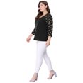 thumbnail image 4 of GRACE & GRANDEUR Chemises Blouse pour Femmes Grande Taille Col en V Manches 3/4 Raglan à Fleurs Décontracté Printemps Automne Hauts 5X Noir, 4 of 6