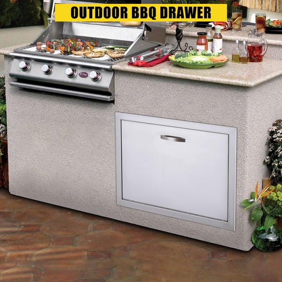 304 Brushed Stainless Steel Right-Hand BBQ Access Door for Outdoor Kitchen – Flush Mount, Metal Handle, Air Vents, Easy Install, Corrosion-Resistant – Size: 17W x 24H Inches – Right Door