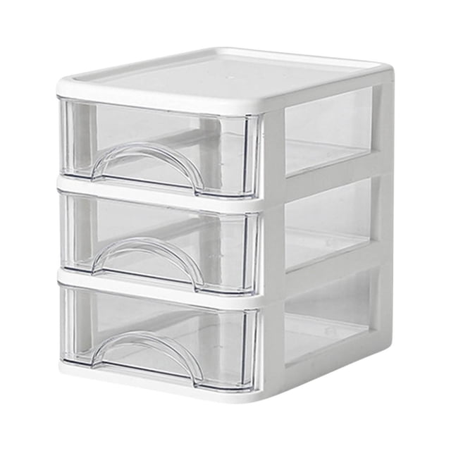 Renjiang Plastic Stackable Desktop Organizer Tower Storage Station with 3 Drawers for Home Office - Holds Pens, Sticky Notes, Binder Clips, Notepads, Or Gel Pens Cleardesk Storage