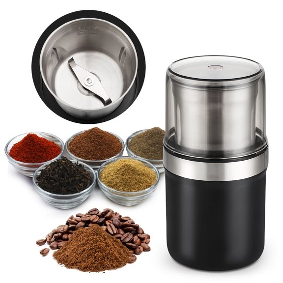 Kidsjoy Moulin Électrique à Grains de Café – Lame en Acier Inoxydable 150 W pour Café, Épices, Ail, Herbes et Grains, Bol Détachable, Nettoyage Facile à une Touche