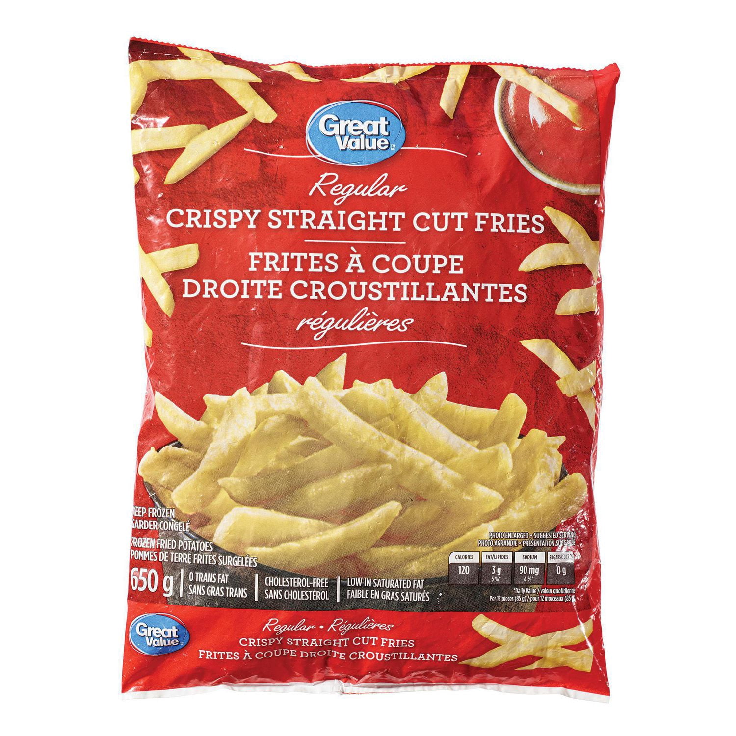 Great Value Regular Crispy Straight Cut Fries, 650 g