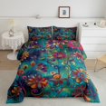 thumbnail image 2 of Erosebridal Retro Boho Floral Bedding Queen Comforter Set,Rainbow Botanical Down Comforter,Gradient Blue Pink Bedding Sets Queen with Comforter,Microfiber Room Decoration Reversible,3 Pieces, 2 of 7
