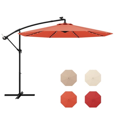 Gymax 10 ft Patio Offset Umbrella w/ Solar Lights Deck Umbrella w/ Easy Tilt Adjustment Orange