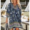 thumbnail image 4 of Robe Bohème pour Femmes à Imprimé Floral, Manches 3/4, Robes d'Été de Plage, 4 of 6