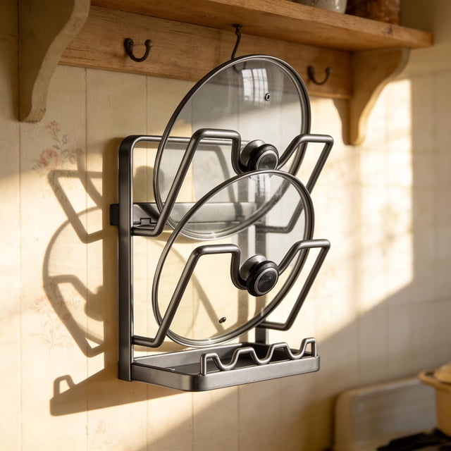 Multifunctional Kitchen Organizer Stand Stove Top Lid Holder With Integrated Tray And Spoon Rest Efficient Countertop Storage Rack