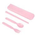 thumbnail image 1 of 1 Set Wheat Straw Spoon Chopsticks Fork Utensil Set Travel Camping Tableware Dishware Set Portable Kitchen Set for Kids (Pink), 1 of 8