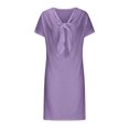 thumbnail image 3 of Robe d'Été pour Femmes 2024 Mode Grande Taille Col Rond à Nouer Manches Courtes Couleur Coton Robe en Coton et Lin Robe Longueur Genou avec Manches Courtes et Col Ras du Cou Rabais de 50 % Liquidation!, 3 of 5
