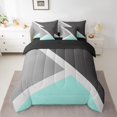 thumbnail image 2 of YST Turquoise Triangle Queen Size Bed In A Bag 7 Piece Teal Dark Gray And Light Grey Comforter Set,Patchwork Geometry Bedding Comforter Sets Modern Abstract Sheet Set With Comforter, 2 of 5