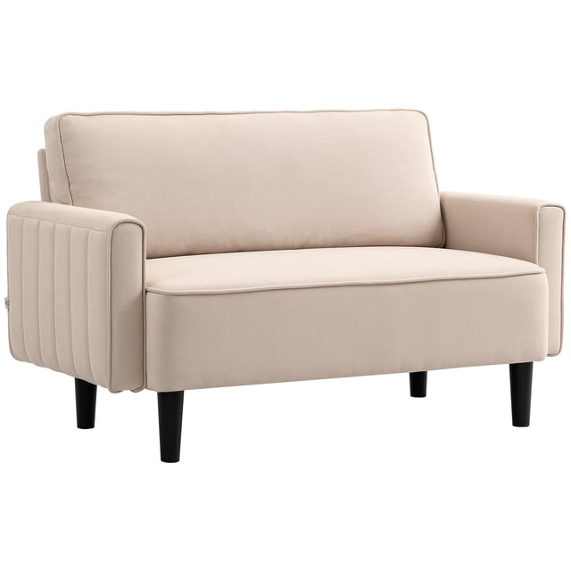 HOMCOM Loveseat, Linen Fabric Upholstered 2 Seater Sofa Couch, Beige