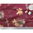 thumbnail image 2 of Soimoi Tissu Voile de Coton Rouge Feuilles & Hérisson Imprimé Animal 1 Yard 56 Pouces de Large, 2 of 3