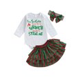 thumbnail image 1 of FOCUSNORM 3pcs Lettre Bébé Fille Romper et Bande Jupe Courte et Bandeau Ensemble, 1 of 8