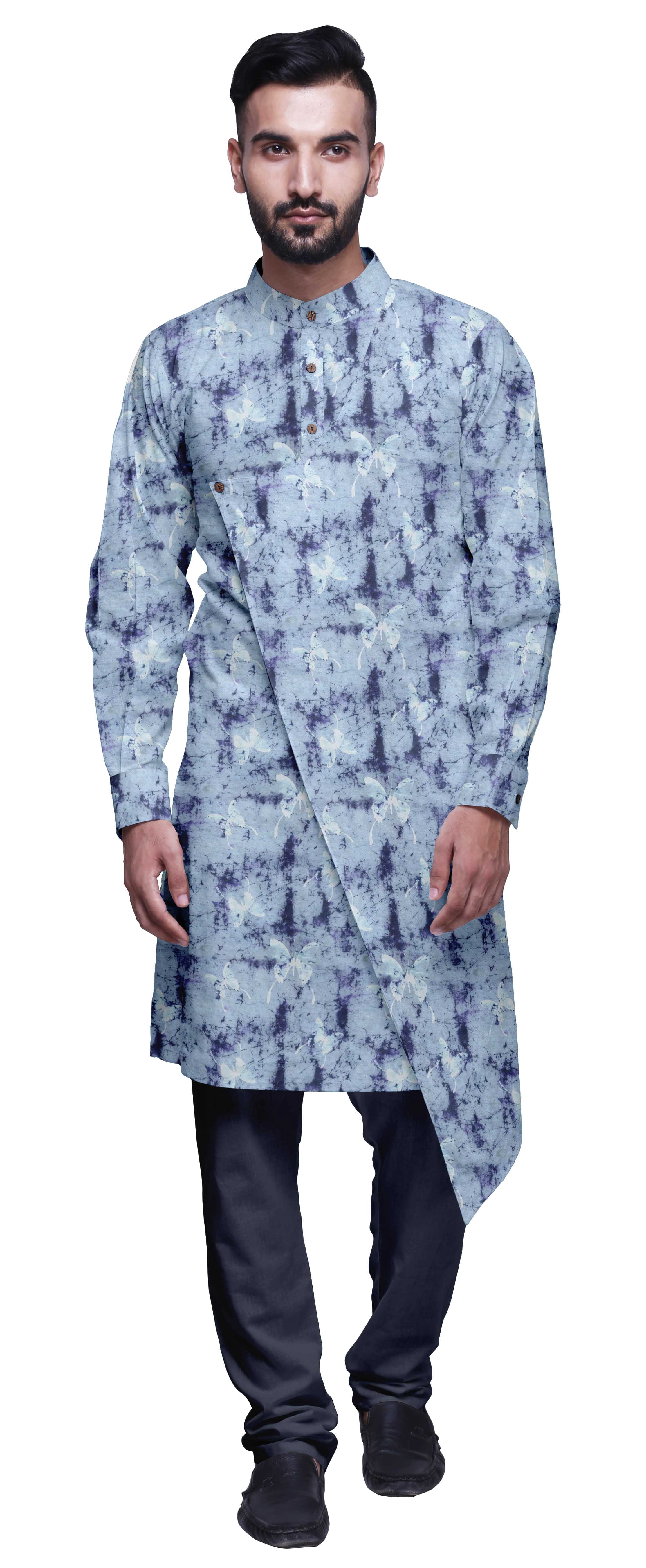 Atasi Kurta Pyjama de Designer pour Hommes Ensemble Kurta Angrakha Imprimé Vêtements d'Été