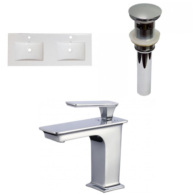 American Imaginations 59-in. W 1 Hole Ceramic Top Set In White Color - Overflow Drain Incl. AI-32793