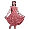 thumbnail image 1 of Bimba Orange Leaves & Ranunculus Floral Printed Knee Length Ladies Sleeveless Holiday Wear Tank Dress-X-Small, 1 of 6