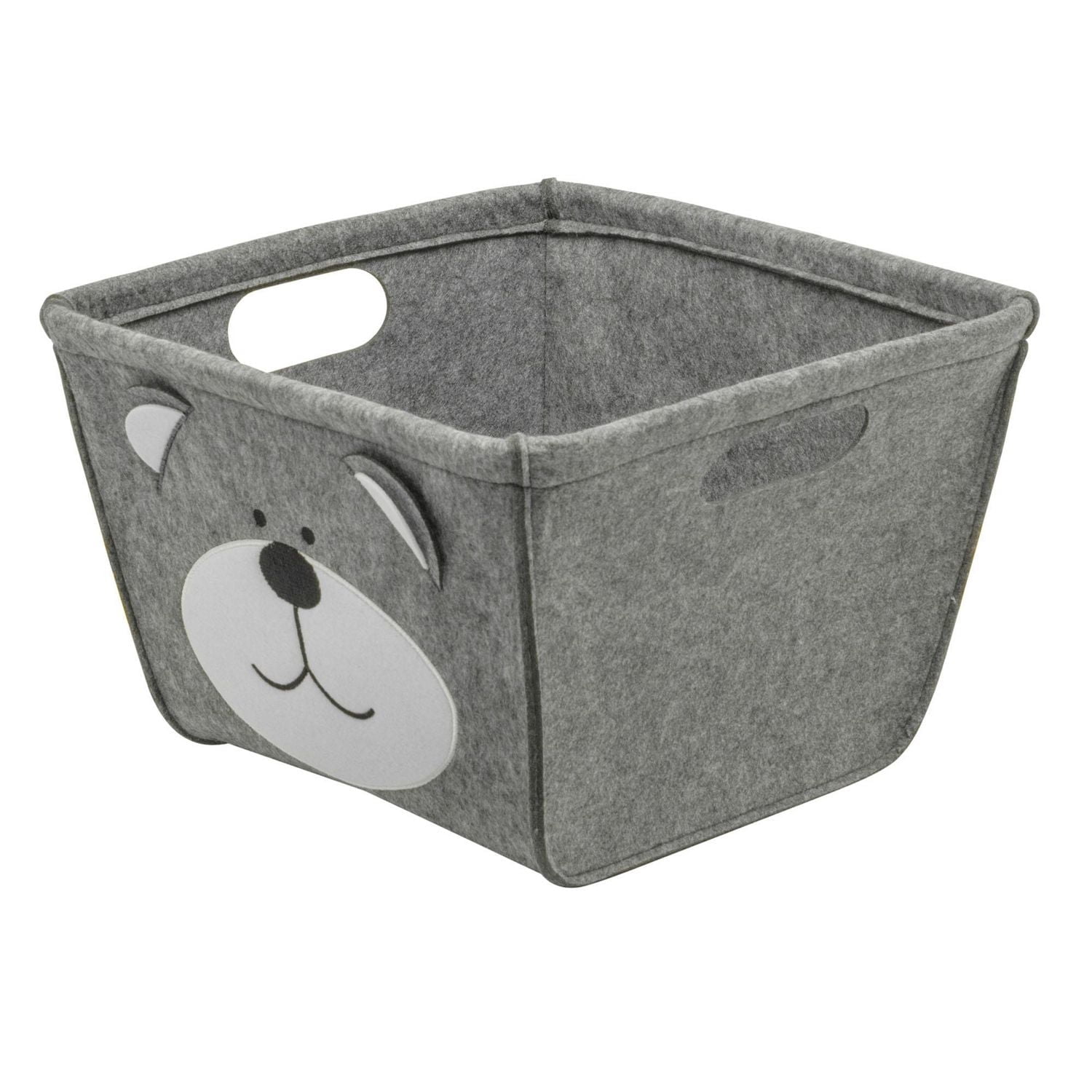 Felt Construction Storage Basket with Smiling Bear Face Patch