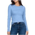 thumbnail image 2 of Yuyuzo Chandails à Manches Longues pour Femmes Col Ras du Cou Ajustés Couche de Base T-Shirts Couleur Unie Confortables Automne Vêtements de Base, 2 of 6