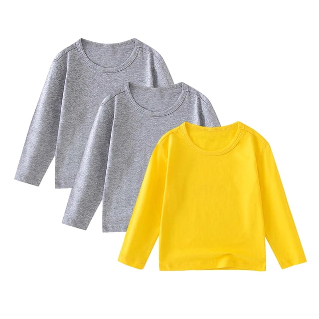 ZACPNCV Chandails Molletonnés à Col Rond pour Filles 3 Pcs, Chandails à Manches Longues pour Enfants, Hauts, Chandail d'Automne, Gris, 6-7 Ans