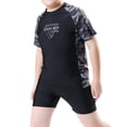 thumbnail image 3 of Baby Swimsuit Boy Plus Size Pool Hot Spring Short Sleeve Printed Tops Swim Trunks Split Swimwear Set Boys Bathing Suit Grey 140, 3 of 9