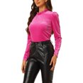 thumbnail image 4 of INSPIRE CHIC Women's Ruffle Neck Blouse Puff Long Sleeve Metallic Dots Velvet Top S Hot Pink, 4 of 6