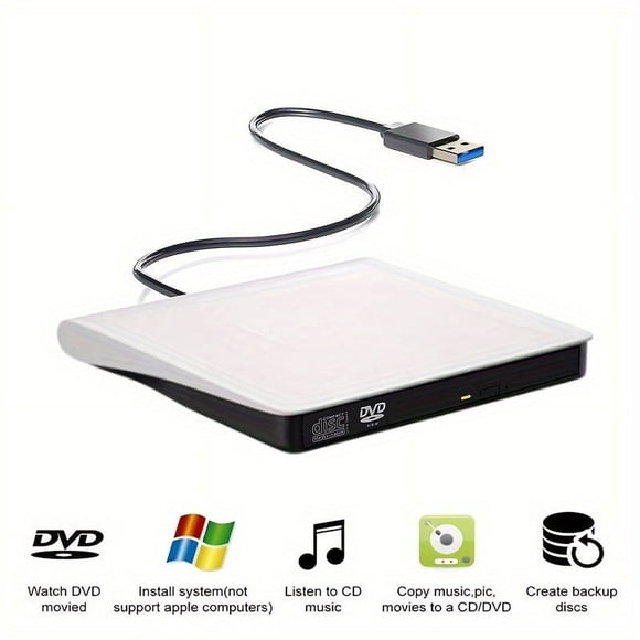 YOPTOP Portable External DVD Drive - CD & DVD Drives for Laptop Desktop PC Windows Linux Mac IOS - USB 3.0 Type-C Compatible CD/DVD Player with Fast Data Transfer and Plug-and-Play Functi,White