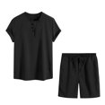 thumbnail image 2 of Weiqiqre Men's 2 Piece Outfits Linen Set Short Sleeve Shirt Top and Drawstring Waist Vacation Short Sets, 2 of 5