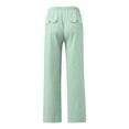 thumbnail image 3 of Linen Pants Men Casual Drawstring Elastic Waist Wide Leg Pants for Summer Beach Loose Trousers with Pockets, 3 of 5