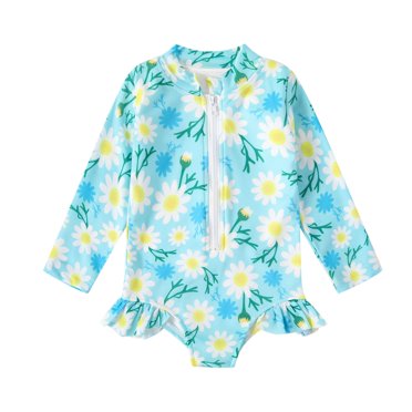 Summer Savings Clearance Iumwxz Girls Swimsuit Toddler Girls Floral Print Swimwear Beachwear Ruffles Long Sleeve One Piece Zipper Swimsuit Bathing Suit Kids Swimsuits 12M-5T