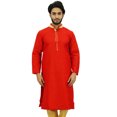 thumbnail image 1 of Atasi Chemise Longue Rouge à Col de Bande en Dupion pour Hommes Vêtements Ethniques-TTTG, 1 of 7