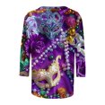 thumbnail image 5 of Penkiiy T-shirt Blouse Décontractée à Manches 3/4 et Col Rond pour Femmes, Impression Mode Mardi Gras, Multicolore, 5 of 5