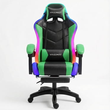 Wingomart Chaise de Jeu Ergonomique avec Repose-Pieds, Chaise de Jeu à Dossier Haut en Similicuir avec Lumière DEL RVB et Accoudoirs Réglables Hauteur Réglable Pivotante