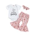 thumbnail image 1 of Faithtur Baby Girls Easter Outfit Sets Short Sleeve Letter Print Romper + Rabbit Egg Print Flared Pants + Headband, 1 of 8