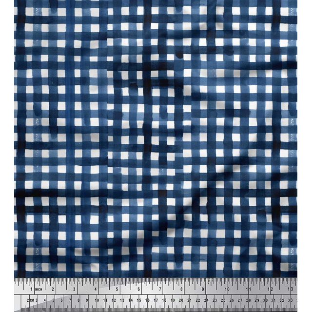 Soimoi Blue Rayon Fabric Check Check Print Fabric by Yard 42 Inch Wide