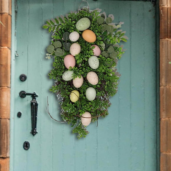 Maoww Easter Colorful Egg Wreath Bunny Wall Hanging for Holiday Window Fence 50cm