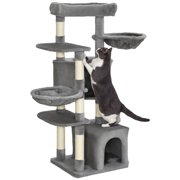 PawHut 52.5" Cat Tree Tower with Bed, Cat Condos, Hammocks, Grey