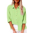 thumbnail image 1 of Yuyuzo Plus Size Tops for Women Long Sleeve Lapel Collared Cotton Linen Solid Color Button down Shirts with Pockets, 1 of 7