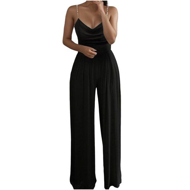 Kcodviy Combinaison une Pièce Haut Uni Femme Hiver Justaucorps pour Femme Pantalon à Bretelles Combinaisons Larges Combinaisons pour Femmes Jambe Perlée Combinaison pour Femme