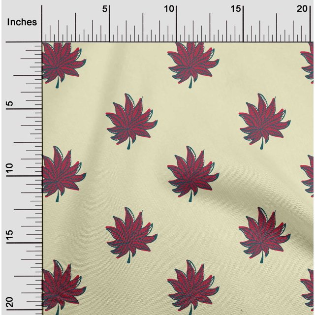 oneOone Polyester Lycra Fabric Leaves Block Printed Fabric 1 Yard 56 Inch Wide