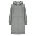thumbnail image 4 of Yanlir Veste à Capuche à Manches Longues pour Femmes Doublée en Polaire Confortable Fermeture Éclair devant Vêtement d'Extérieur Décontracté Hiver Chaud Chandail Doux Tissu Poches Mode Urbaine (Gris, 2TG), 4 of 5