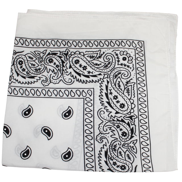 Lot de 3 Bandanas à Motif Cachemire 100 % Coton Double Face - 22 Pouces (Blanc)