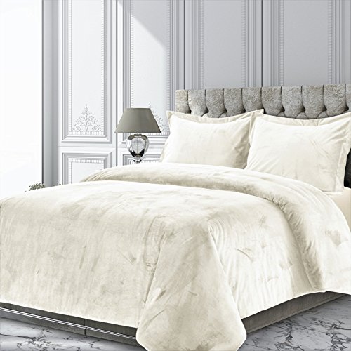 Tribeca Living VENICEDUVETKIIV Venice Velvet Oversized Solid Duvet Set, King, Ivory