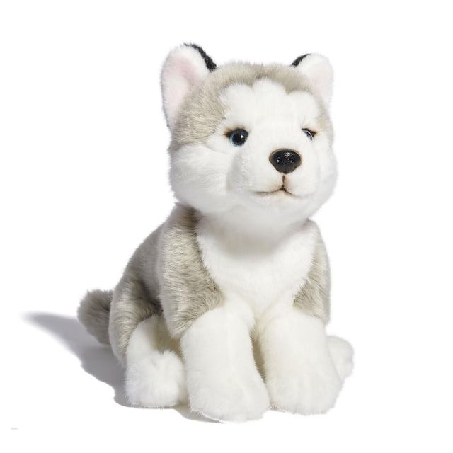 Hugs and Cuddles™ - Rescue Center - 10" Husky Plush seated with soft white and grey fur, detailed stitching, and a fluffy tail, suitable for children aged 3 years and up, often used as a comforting companion or collectible plush toy.