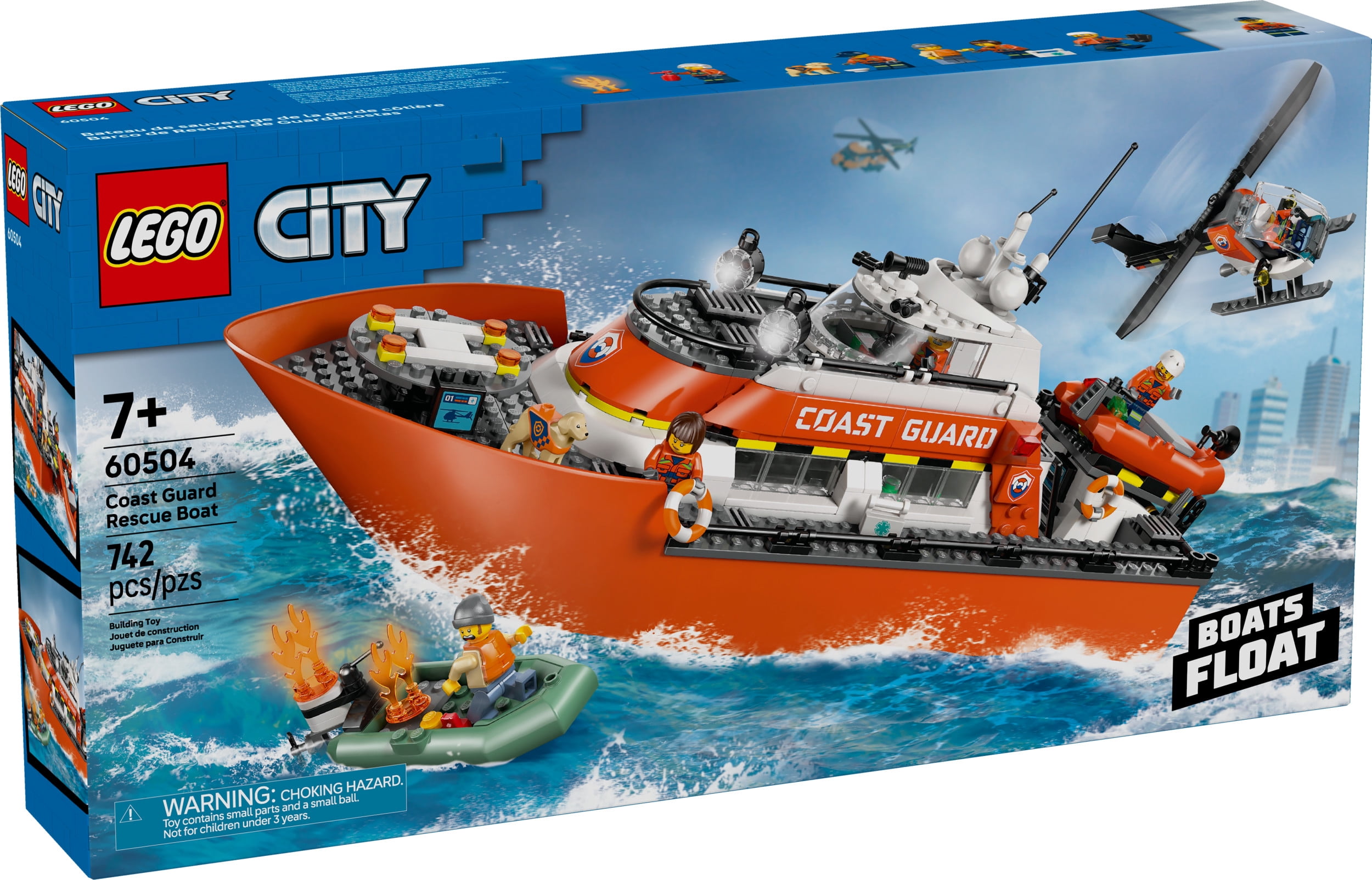 LEGO City Coast Guard Rescue Boat & Helicopter Building Toys - Kids Pretend Play Set for Boys & Girls, Ages 7+ - W/2 Rescue Boat Toys, 5 Minifigures & Dog Figure - Gift Idea for Birthdays - 60504