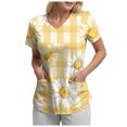 thumbnail image 1 of felwors Sarraus Femmes Confortable Léger Doux Extensible Imprimé Col en V Manches Courtes Haut de Sarrau Médical Jaune G, 1 of 8