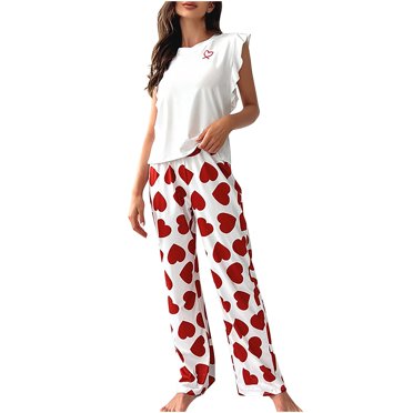 Rbaofujie Summer Pajamas for Women Ladies Summer Fashion Casual Comfortable Sleeveless Top Loose Pants Pajamas Home Furnishing Set Can Be Outworn Cute Pajamas