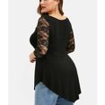 thumbnail image 3 of Heliisoer Plus Size Floral Lace Women Solid O-Neck Asymmetric Three Quarter Tops, 3 of 9
