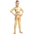 thumbnail image 1 of Girls Shiny Metallic Long Sleeve Unitard Spandex One Piece Wet Look Kid Bodysuit, 1 of 5